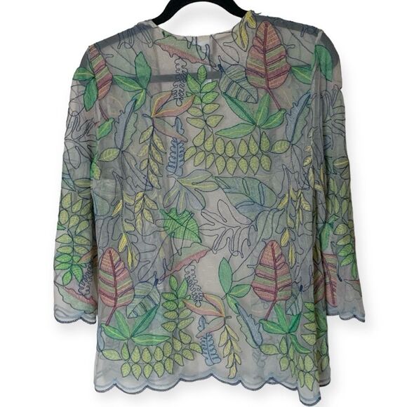 Chico's Floral Mesh Embroidered Jacket in Alabaster Size O or Small/4 - Picture 3 of 10